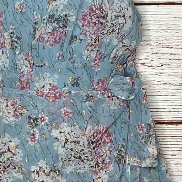 Lulus Way to Wow Dusty Blue Floral Print One Shoulder Faux-Wrap Dress Sz L - Picture 10 of 16